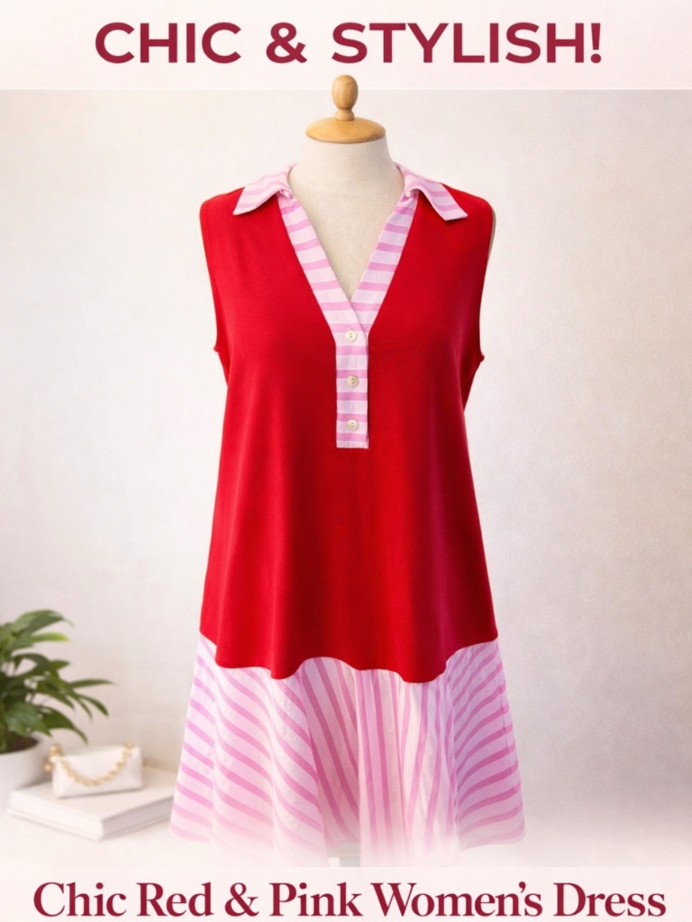 Chic Red and Pink Women's dress NWT
